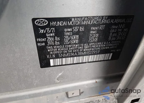 2021 Hyundai Santa Fe Se from USA, damaged, VIN 5NMS14AJ8MH322959